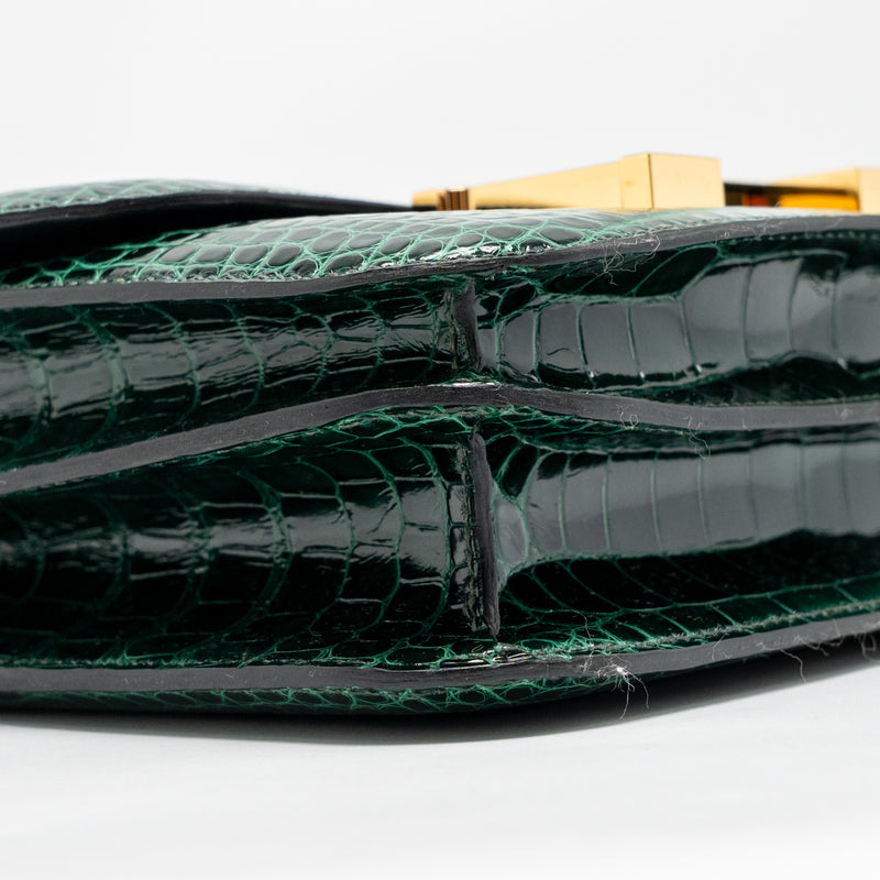 Hermes mini constance shiny alligator mississippiensis vert fonce GHW stamp U