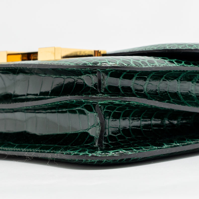 Hermes mini constance shiny alligator mississippiensis vert fonce GHW stamp U
