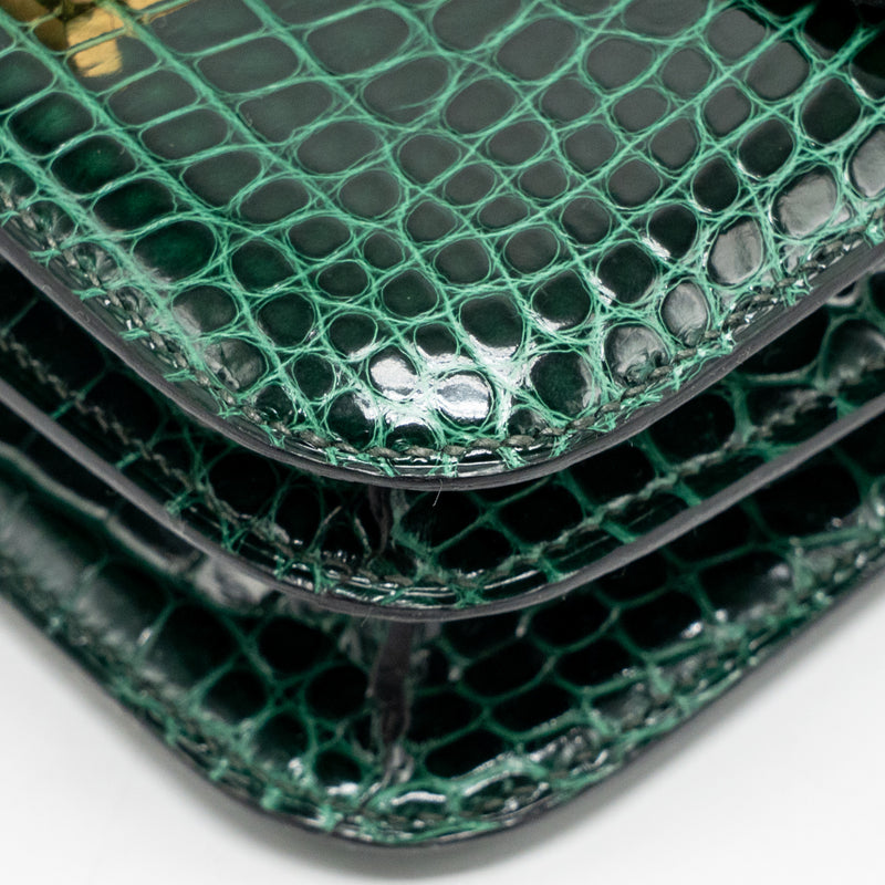 Hermes mini constance shiny alligator mississippiensis vert fonce GHW stamp U