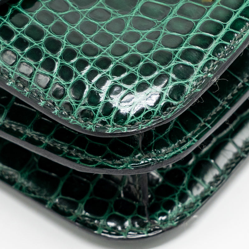 Hermes mini constance shiny alligator mississippiensis vert fonce GHW stamp U