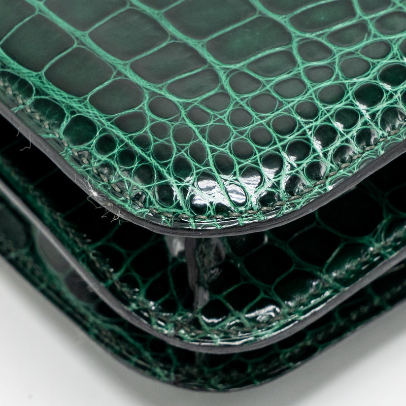 Hermes mini constance shiny alligator mississippiensis vert fonce GHW stamp U