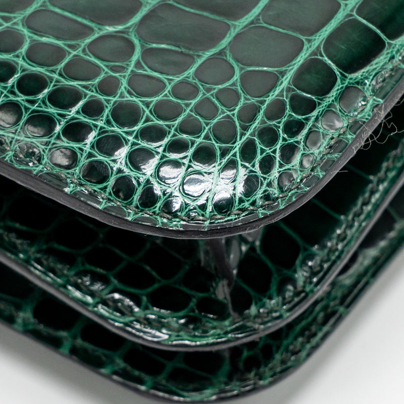 Hermes mini constance shiny alligator mississippiensis vert fonce GHW stamp U