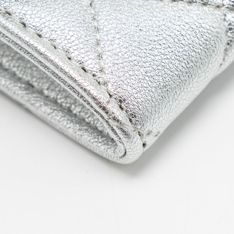 Chanel mini flap belt bag lambskin silver SHW