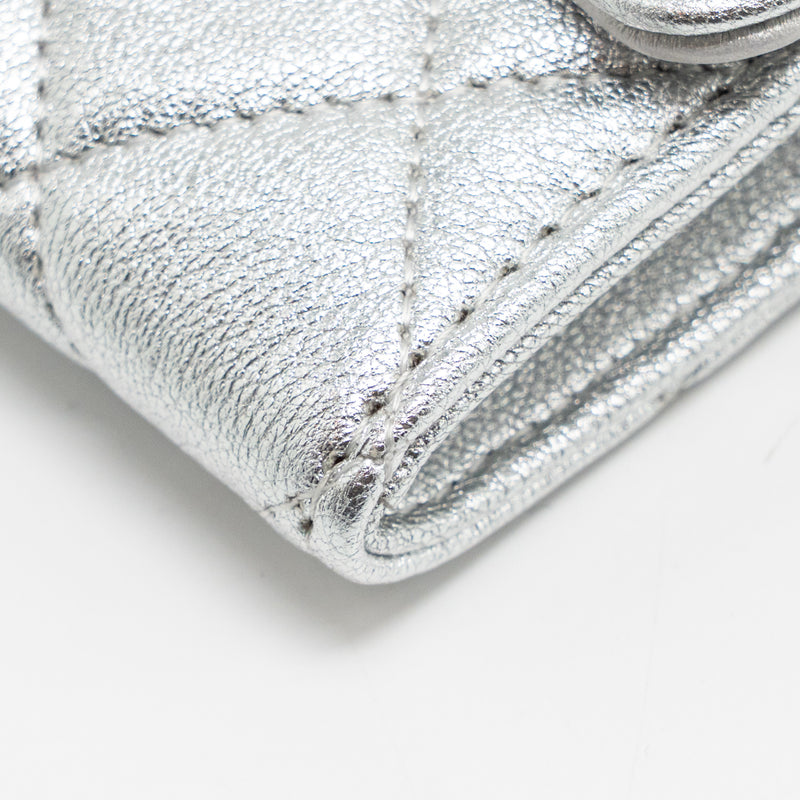 Chanel mini flap belt bag lambskin silver SHW