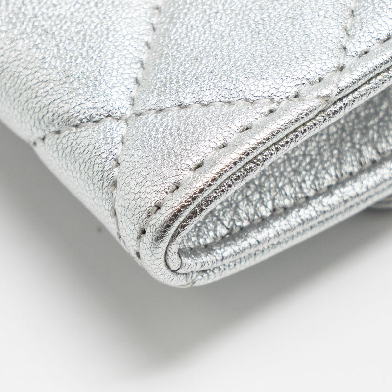 Chanel mini flap belt bag lambskin silver SHW