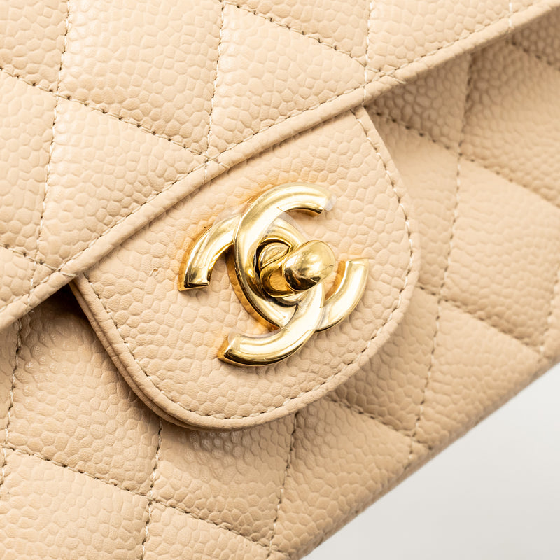 Chanel Medium Classic Double flap Caviar Beige GHW