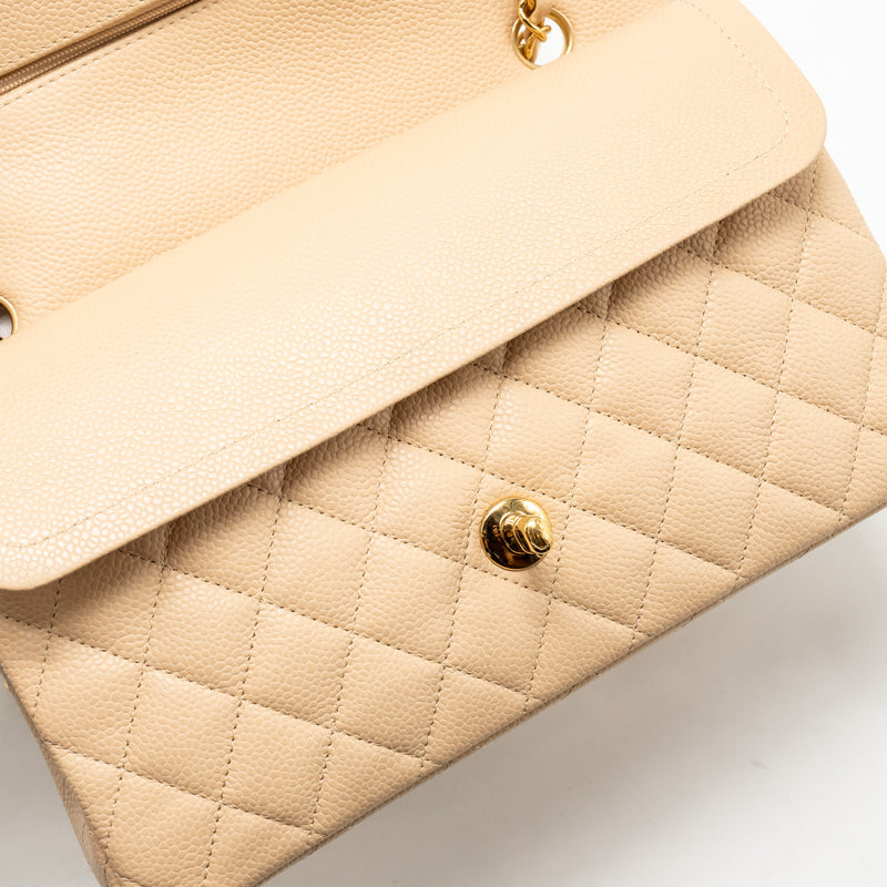 Chanel Medium Classic Double flap Caviar Beige GHW
