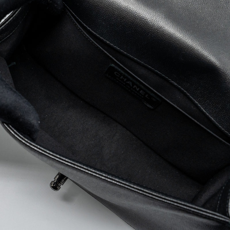 Chanel medium boy bag caviar so black black hardware