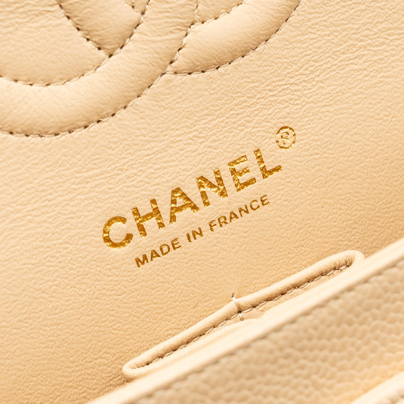 Chanel Medium Classic Double flap Caviar Beige GHW