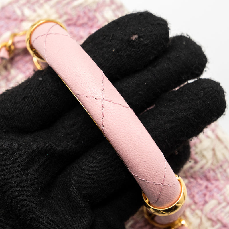 Chanel 23s Top Handle Small Vanity Case With Chain Tweed/lambskin Pink Brushed GHW(Microchip)