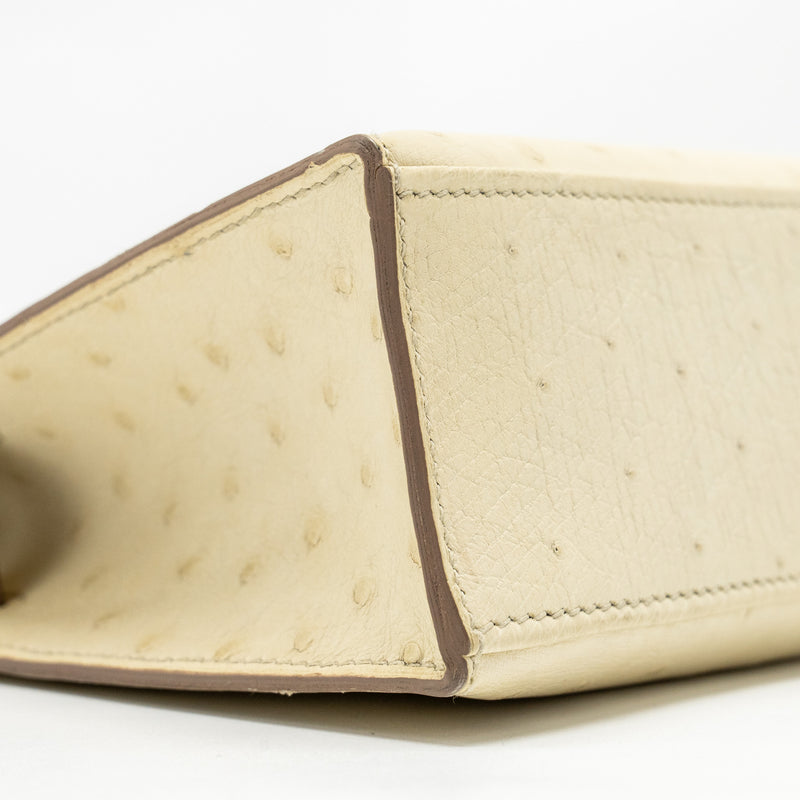 Hermes Kelly Pochette Ostrich Beton GHW Stamp Z