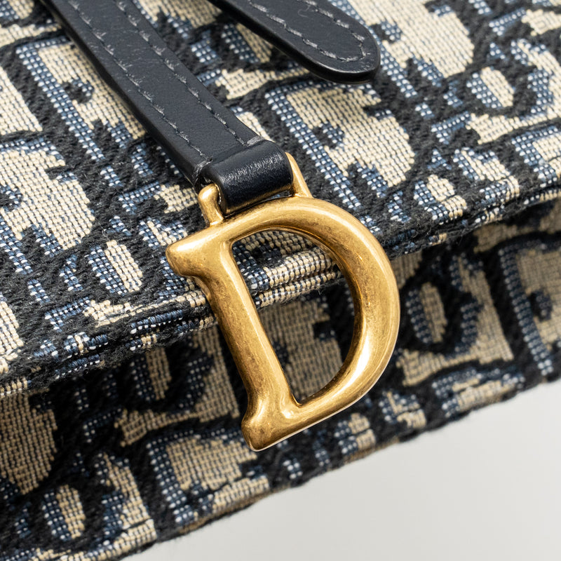 DIOR Saddle Pouch Dior Oblique Canvas Blue GHW