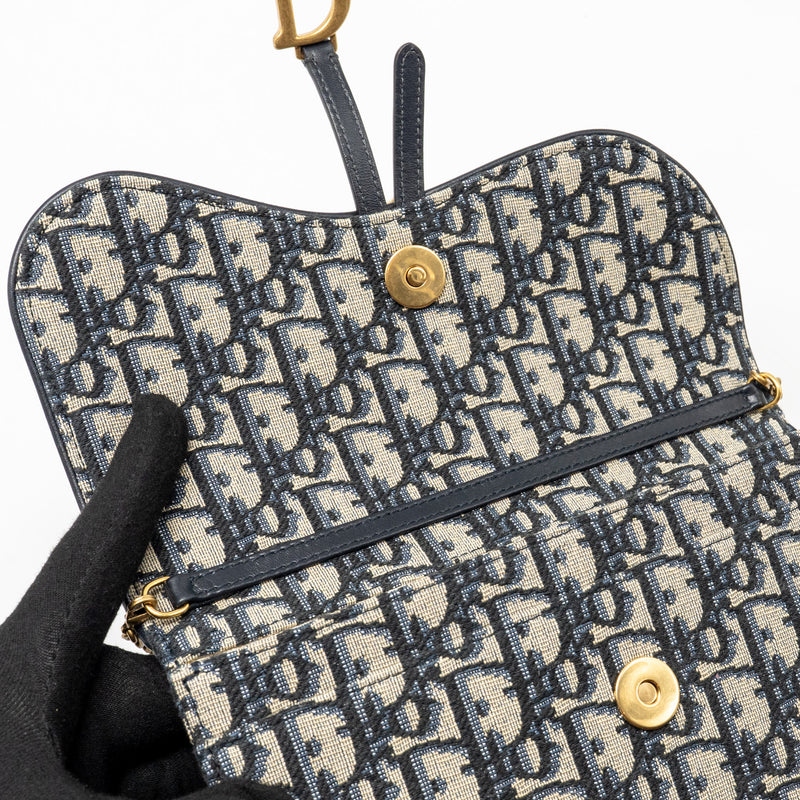 DIOR Saddle Pouch Dior Oblique Canvas Blue GHW