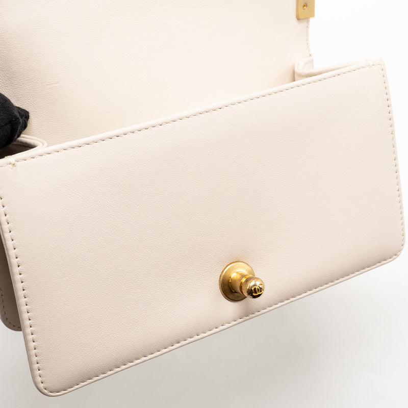 Chanel small boy bag lambskin cream white GHW