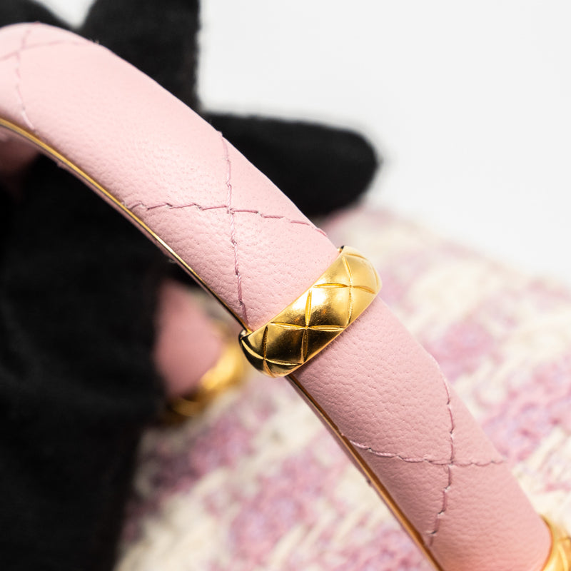 Chanel 23s Top Handle Small Vanity Case With Chain Tweed/lambskin Pink Brushed GHW(Microchip)