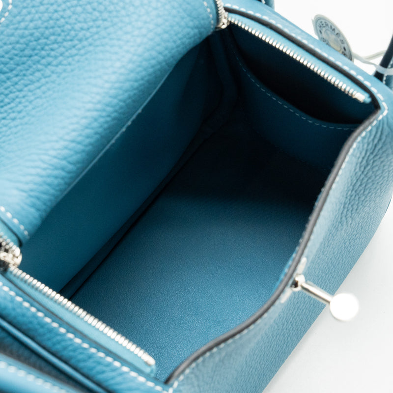 Hermes Mini Lindy Clemence New Blue Jean SHW Stamp W