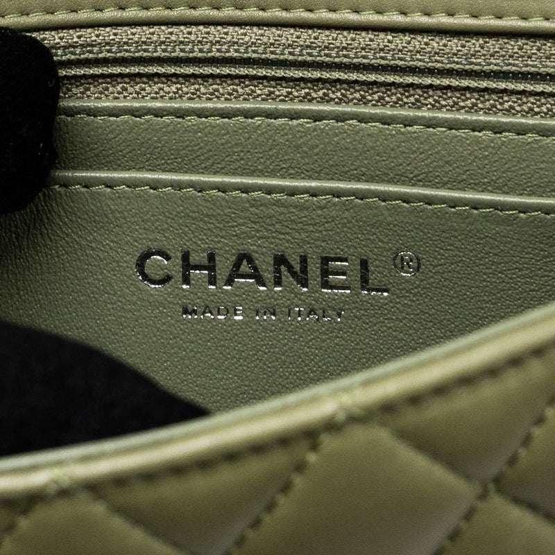 Chanel Mini Rectangular Flap Bag Lambskin Green SHW (Microchip)