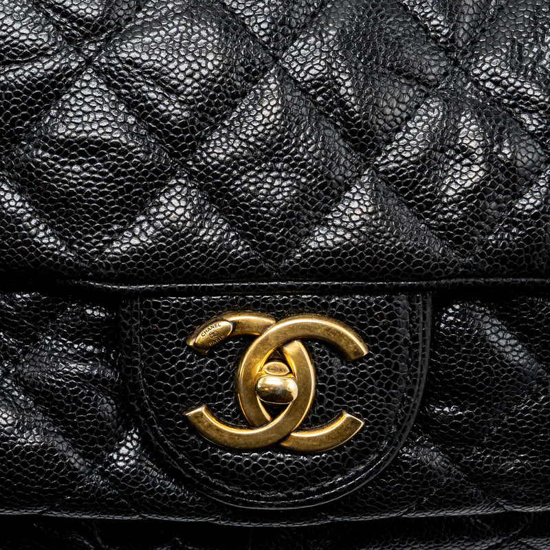 Chanel Large Flap Bag Grained Calfskin Black Brushed GHW