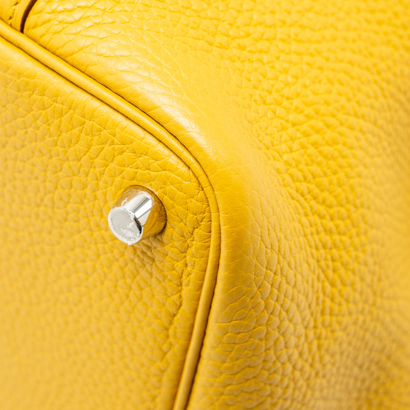 Hermes Picotin 18 Lock Bag Clemence 9D Jaune Amber / P3 Blue Du Nord SHW Stamp C