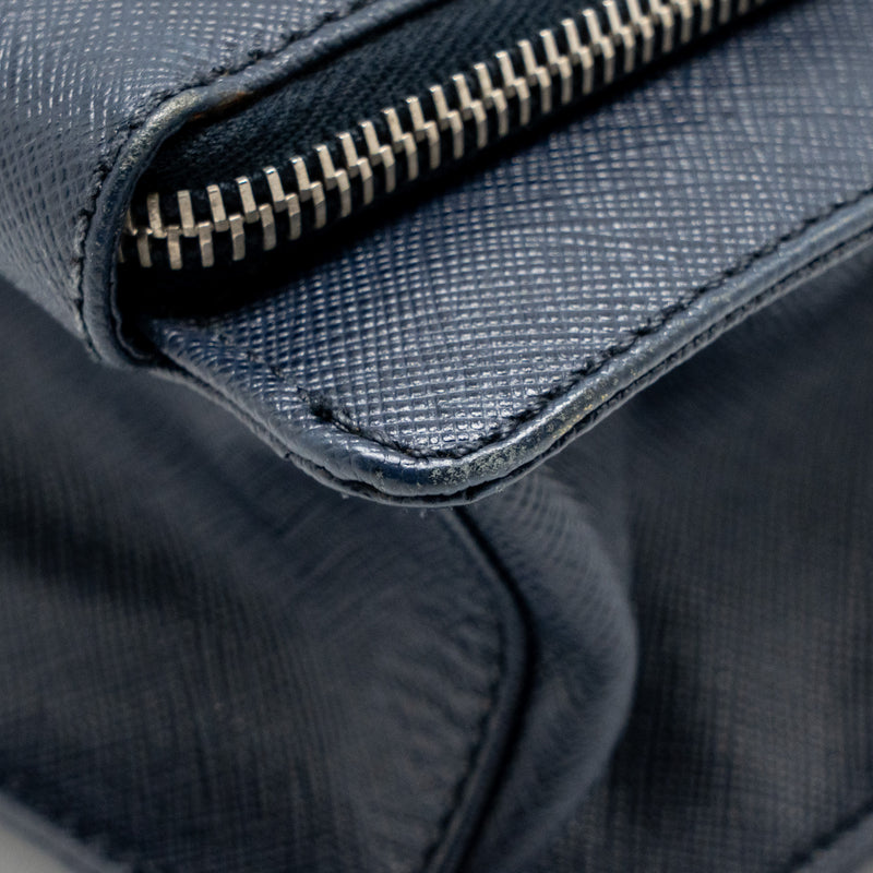 Prada Saffiano Travel Briefcase Calfskin Dark Blue SHW