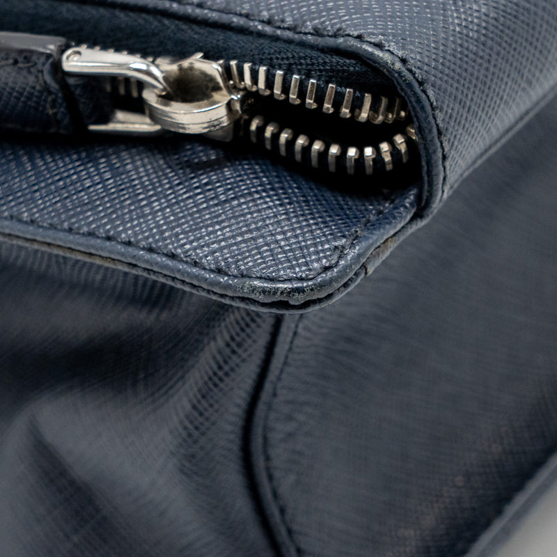 Prada Saffiano Travel Briefcase Calfskin Dark Blue SHW