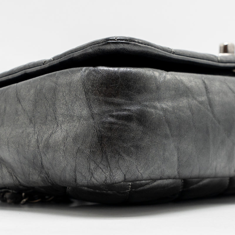 Chanel Detailed Chain Single Flap Bag Calfskin Charcoal Grey SHW