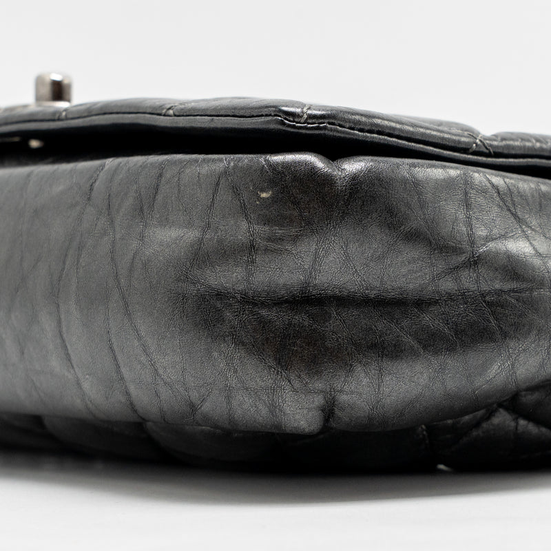 Chanel Detailed Chain Single Flap Bag Calfskin Charcoal Grey SHW