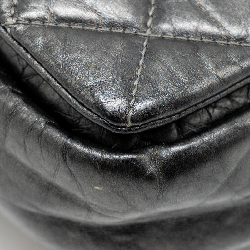 Chanel Detailed Chain Single Flap Bag Calfskin Charcoal Grey SHW