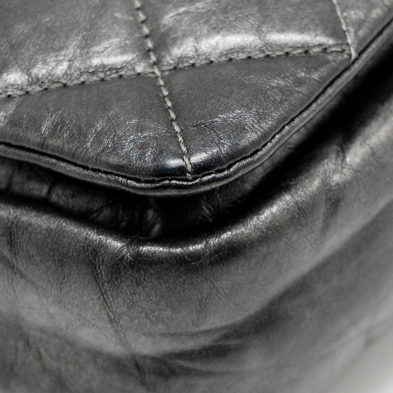 Chanel Detailed Chain Single Flap Bag Calfskin Charcoal Grey SHW