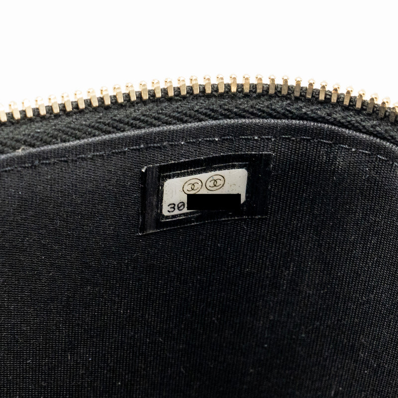 Chanel long vanity case bag raffia/calfskin black/beige LGHW