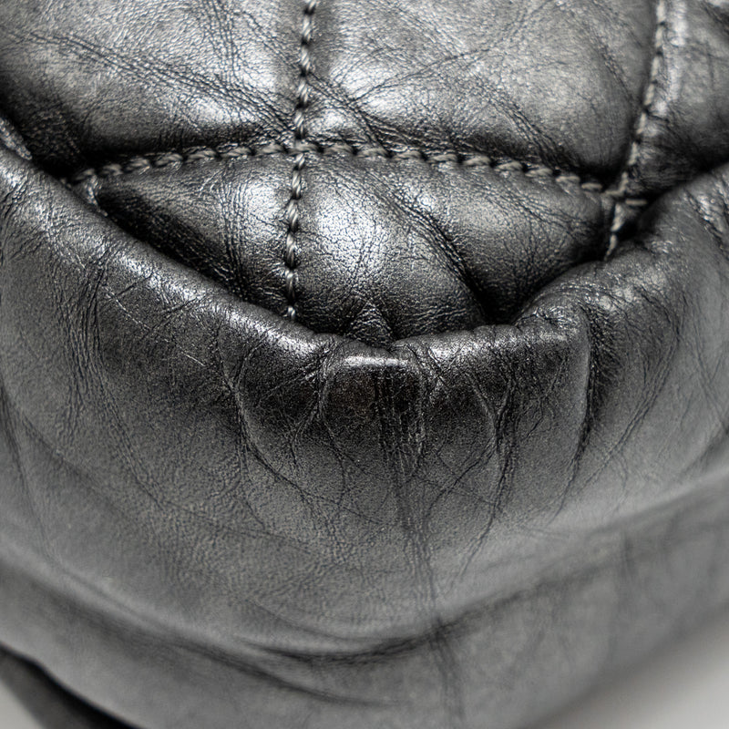 Chanel Detailed Chain Single Flap Bag Calfskin Charcoal Grey SHW