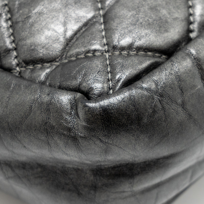 Chanel Detailed Chain Single Flap Bag Calfskin Charcoal Grey SHW