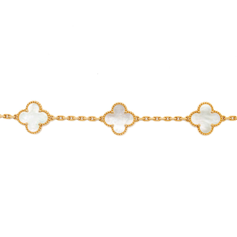 Van Cleef and Arpels vintage Alhambra bracelet 5 motifs 18K yellow gold / mother of pearl