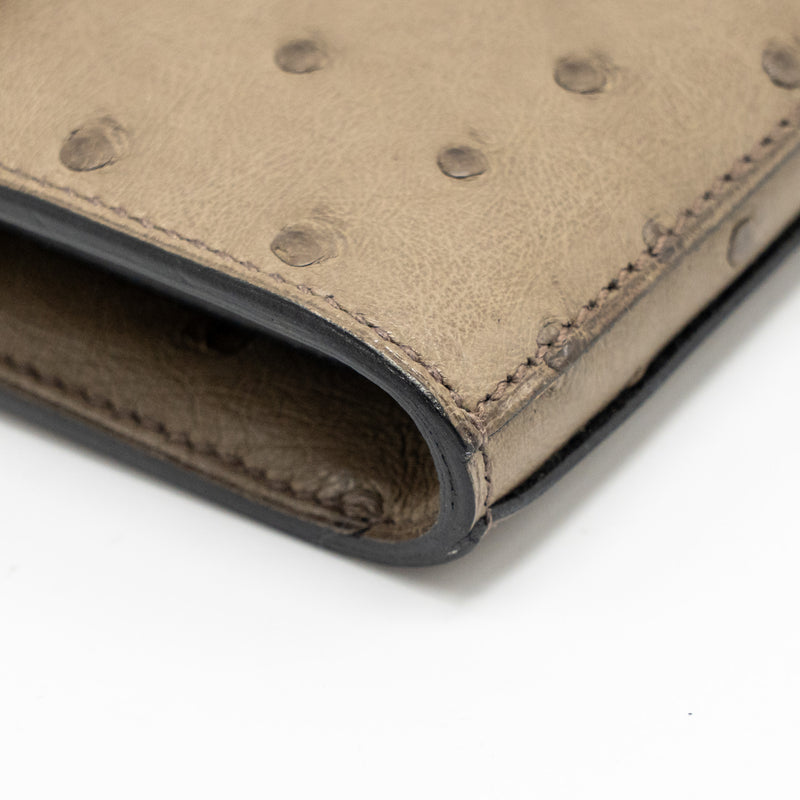 Hermes Kelly Long Wallet Ostrich Gris Tourterelle SHW Stamp T