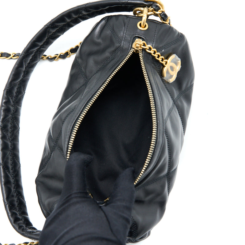 Chanel Mini Bowling Bag with Chain Lambskin Black Brushed GHW (Microch
