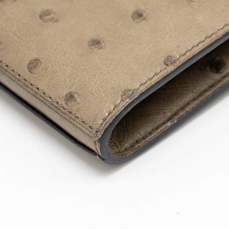 Hermes Kelly Long Wallet Ostrich Gris Tourterelle SHW Stamp T