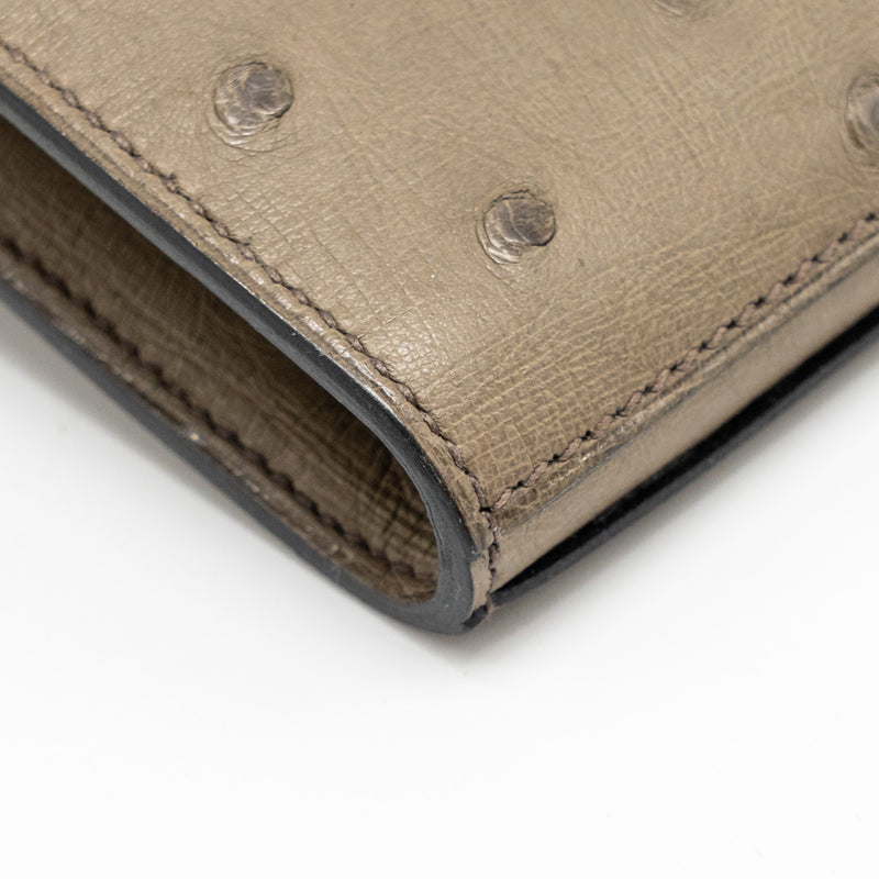 Hermes Kelly Long Wallet Ostrich Gris Tourterelle SHW Stamp T