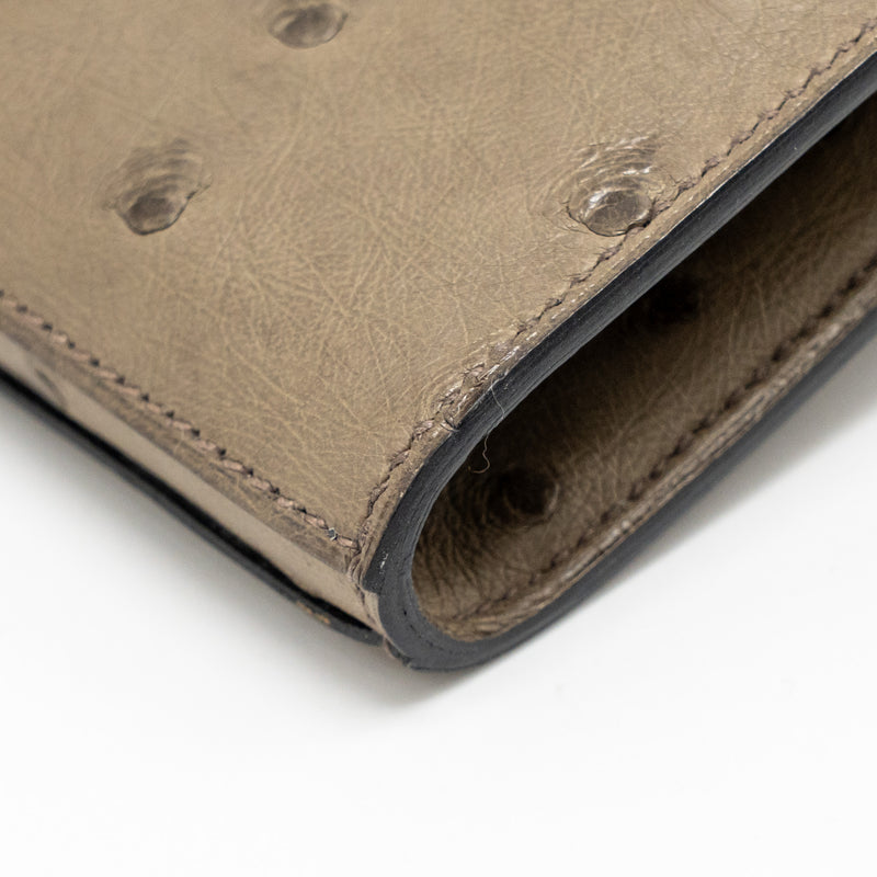 Hermes Kelly Long Wallet Ostrich Gris Tourterelle SHW Stamp T