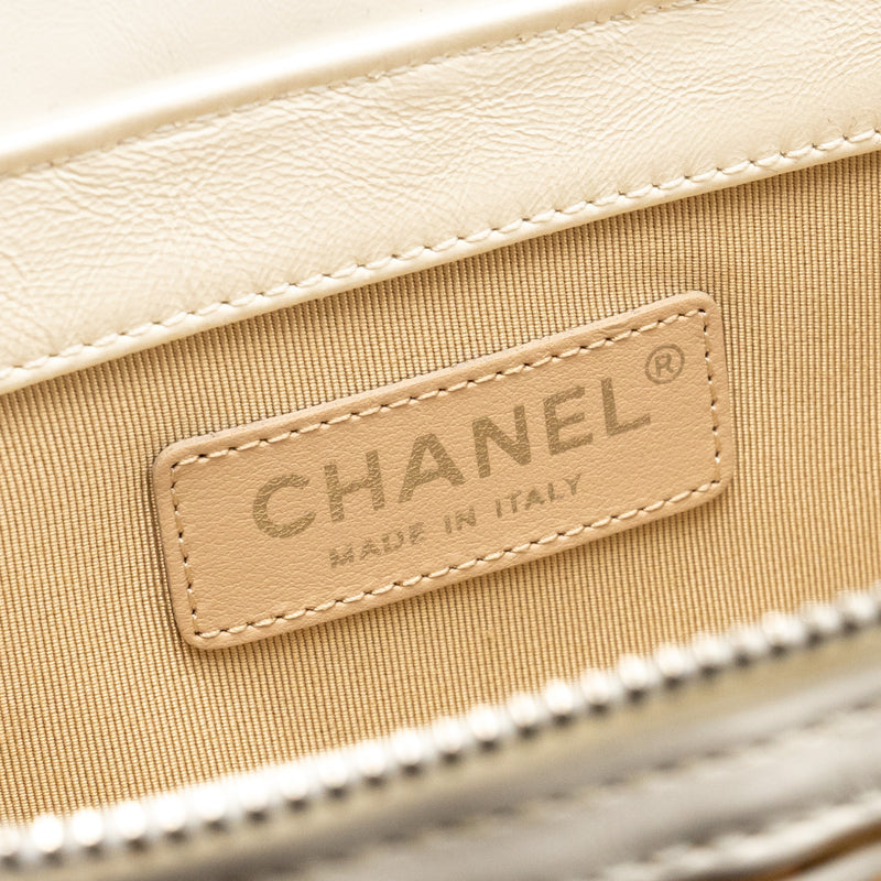 Chanel top handle vanity case bag calfskin/raffia white SHW