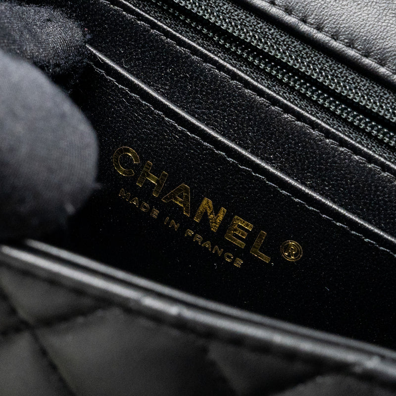 Chanel Top Handle Mini Rectangular Flap Bag Lambskin Black LGHW (Microchip )