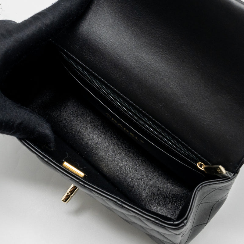 Chanel Top Handle Mini Rectangular Flap Bag Lambskin Black LGHW (Microchip )
