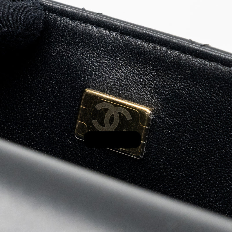 Chanel Top Handle Mini Rectangular Flap Bag Lambskin Black LGHW (Microchip )