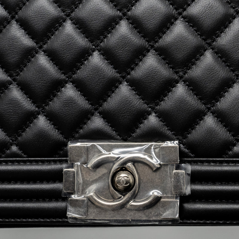 Chanel Medium Boy Bag Calfskin Black Ruthenium Hardware