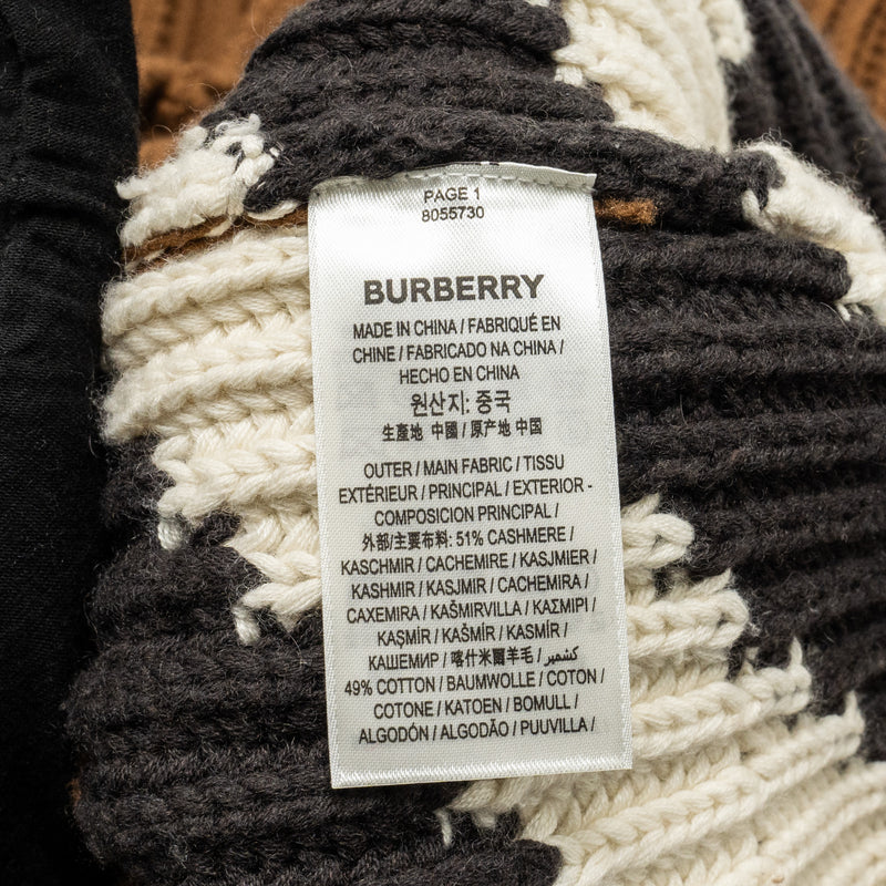 Burberry Size L Chevron Pattern Ribbed Cardigan Cashmere/Cotton Brown/Multicolour