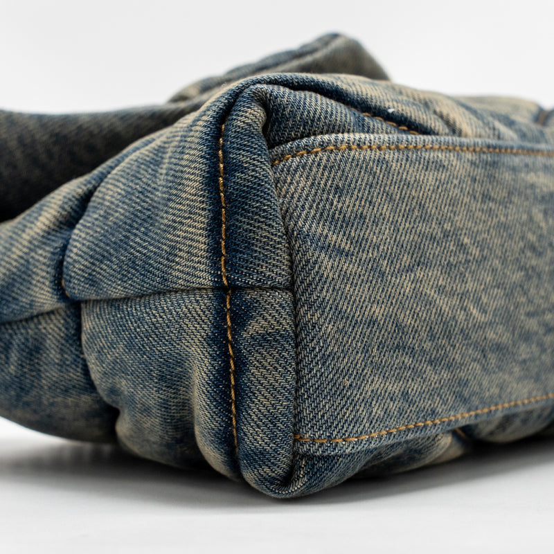 Saint Laurent/YSL Toy Loulou Puffer Shoulder Bag Denim Indigo Blue/Cinnamon GHW