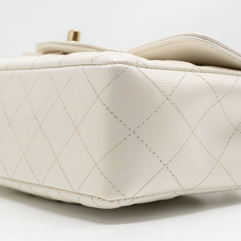 Chanel Mini Rectangular Flap Bag Caviar White LGHW