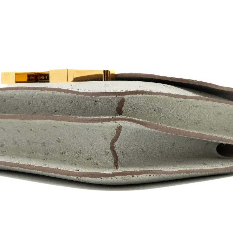 Hermes Mini Constance Ostrich Gris Perle GHW Stamp Z