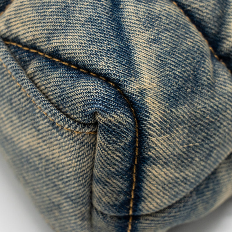 Saint Laurent/YSL Toy Loulou Puffer Shoulder Bag Denim Indigo Blue/Cinnamon GHW