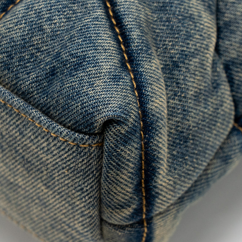 Saint Laurent/YSL Toy Loulou Puffer Shoulder Bag Denim Indigo Blue/Cinnamon GHW