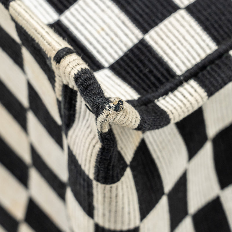 Dior Large Book Tote White Checkered Embroidered Canvas Black / White